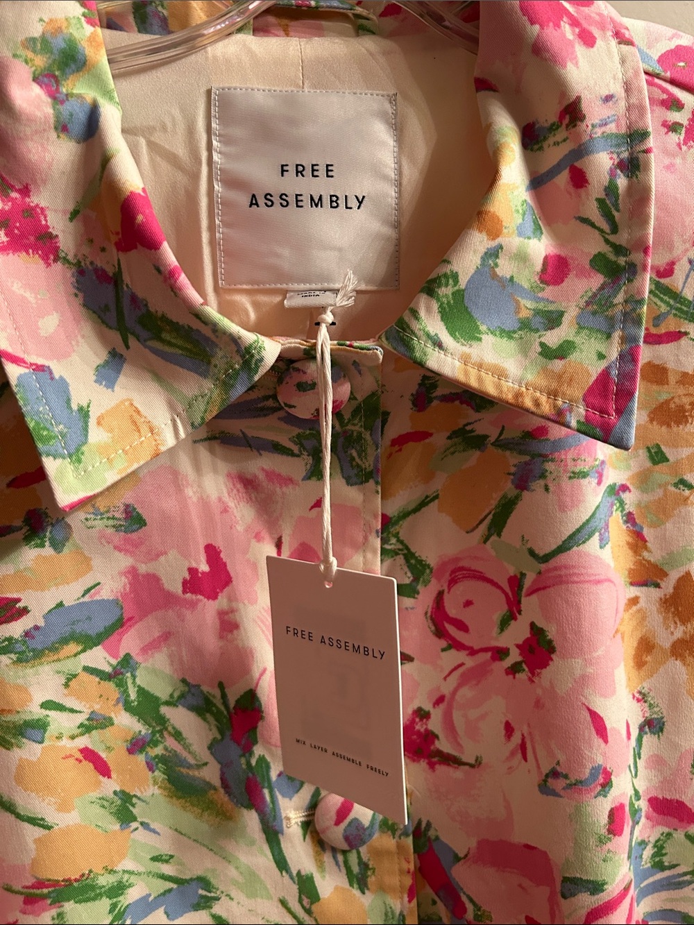 NEW Free Assembly Floral Pink Lightweight Car Coat - Picture 3 of 4